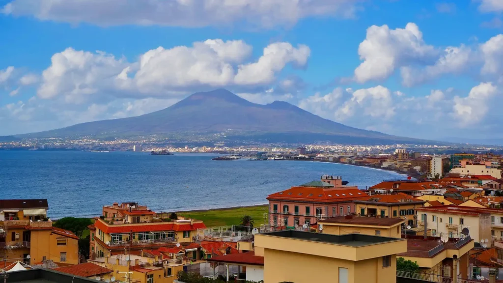 Pictured is the landscape of Naples and Vesuvius